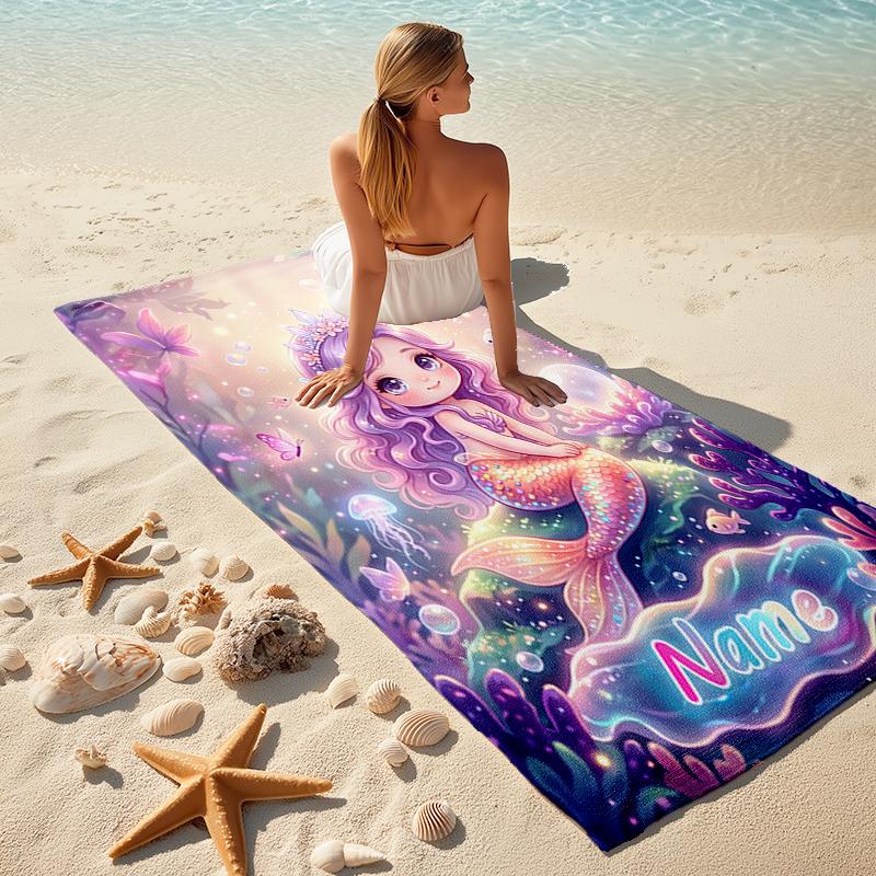 1PC Custom Name Mermaid Dreams Underwater Beach Towel Highly Absorbent And Sand-Resistant Towel for Swimming, Pool, Yoga, And Travel Lightweight
