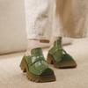 Ciabatte da Esterno Quadrati in Vera Pelle Retro con Suola Spessa e Tacco Spesso Scarpe Slip-on da Donna