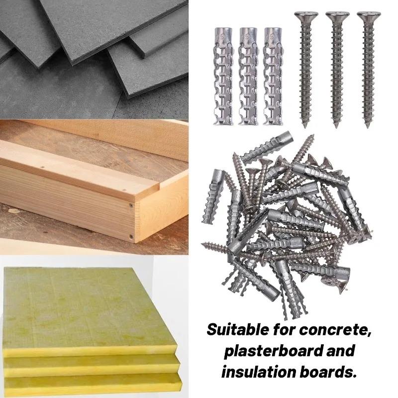 Metal Expansion Tubes Screw Hollow Walls Drywall Anchors Bolt Kit Serrated Self Tapping Screws Fixing Fasteners Drilling Plugs