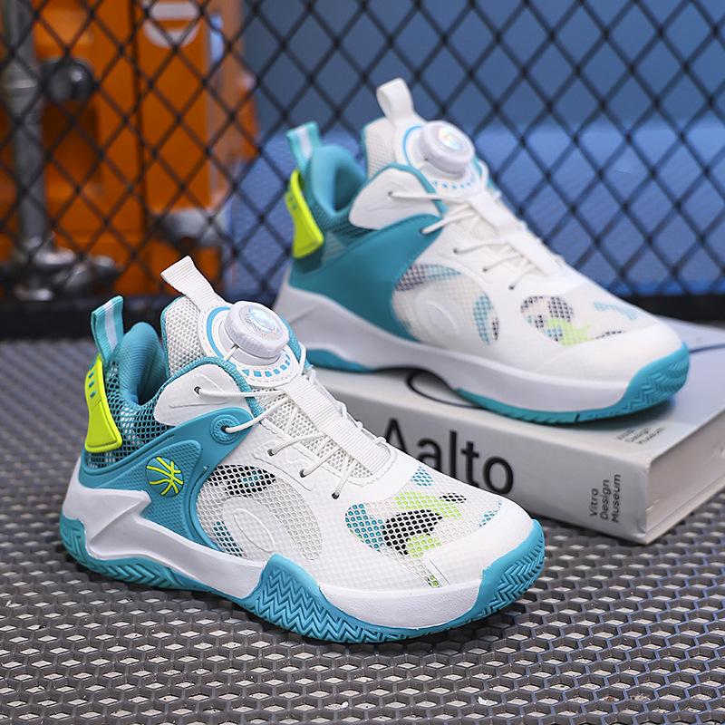 2025 spring new middle-aged and older boys mesh ventilation training running competition sports children's knob basketball shoes