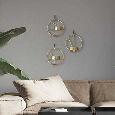 Stylish Design Geometric Candle Holder Iron Art Round Metal Wall Holder  Party Gift