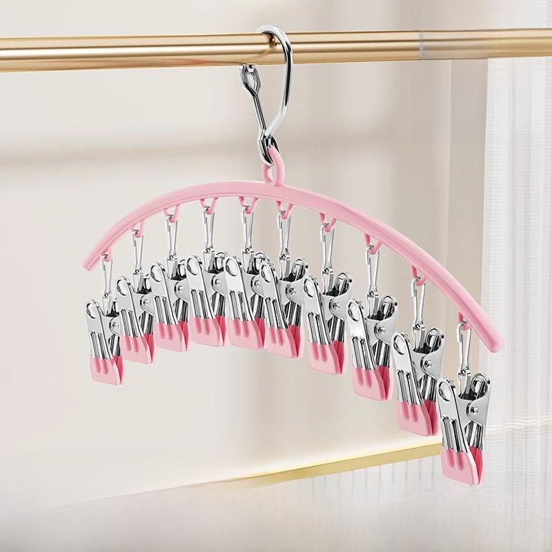 

Stainless Steel Clothesline Rack with Multiple Clips for Underwear Socks Scarf Drying in Balcony Home Use Anti Wind
