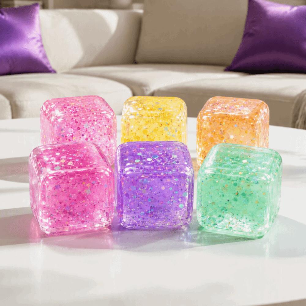 Slow Rebound Cube Squeeze Toy Glitter Cube Fidget Toy Soothing Play Ice Cube Squishy Toy Adults