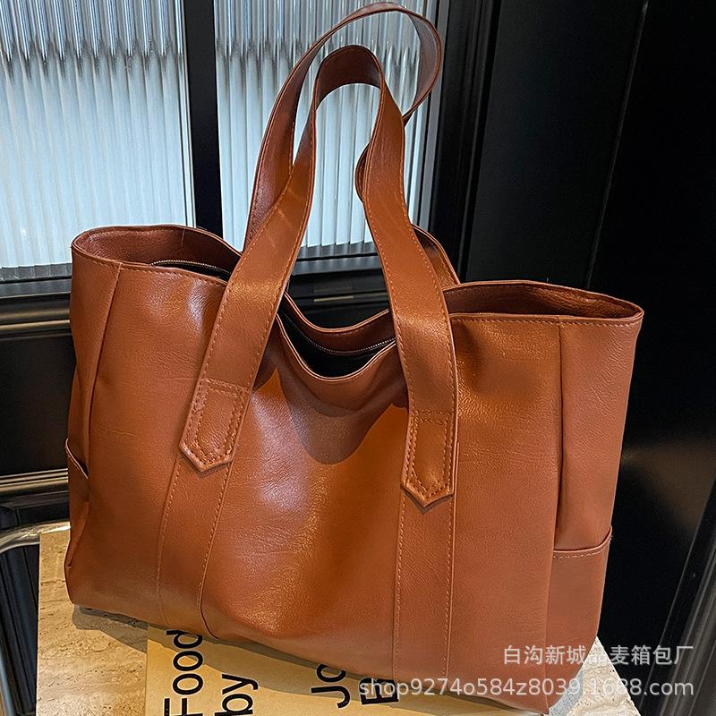 Retro Soft Leather Tote Bag Simple and Versatile Fashion Shoulder Bag Light Luxury High-end Large-capacity Commuting Handbag