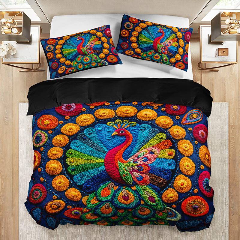 Mexican Peacock Pattern Duvet Cover Set With 2 Pillowcases - Four Seasons Home Dorm Comforter Cover High-Definition Print