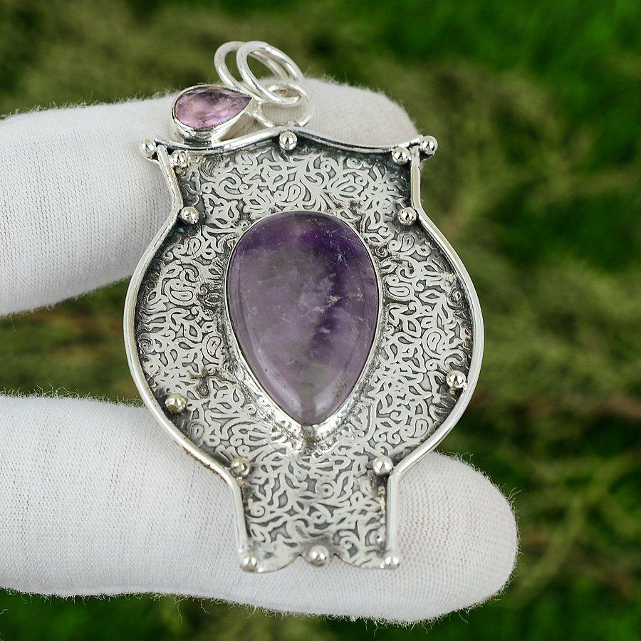 Sisters Day Sale February Natural Star Amethyst Pink Topaz Pendant 925 Silver