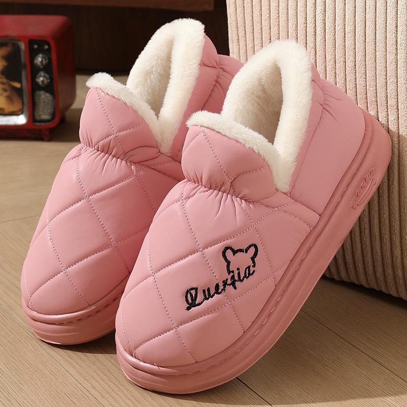 Roztomilé medvídkové nepromokavé bavlněné boty Dámské jednobarevné s tlustou podrážkou Platforma Sněhule Pohodlné Nadýchané Krátký plyš Botas Boty