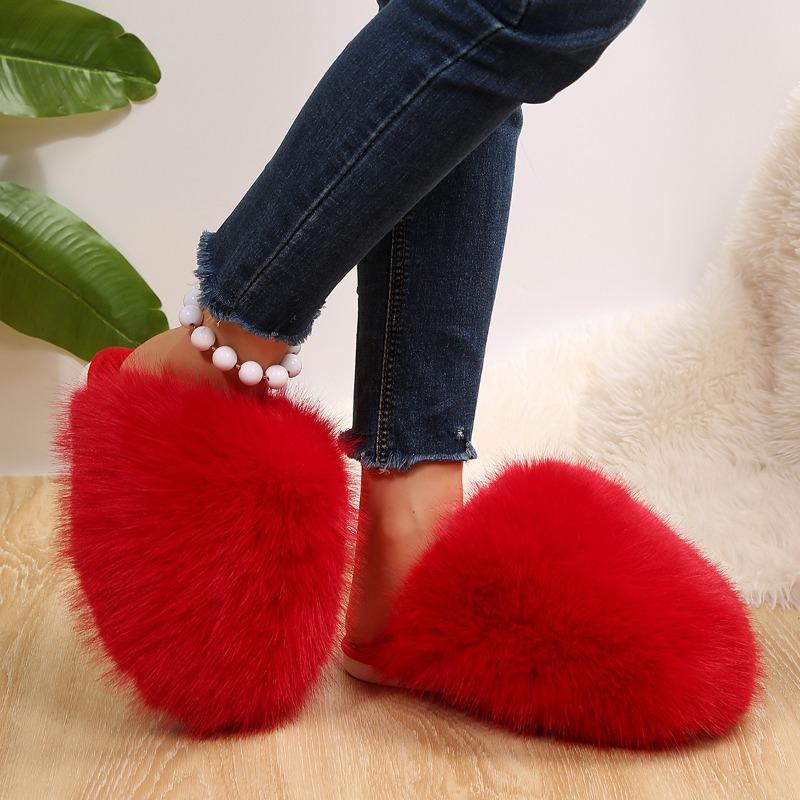 Cute Plush Slippers Winter New Round Toe Deep Mouth Soft Sole Non-slip Wrapped Toe Flats