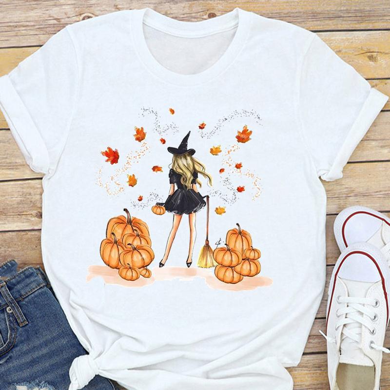 Summer Pumpkin Halloween Thanksgiving Cat with Pumpkin Print Short Sleeve T-shirt Graphic T Shirts Aesthetic Tops