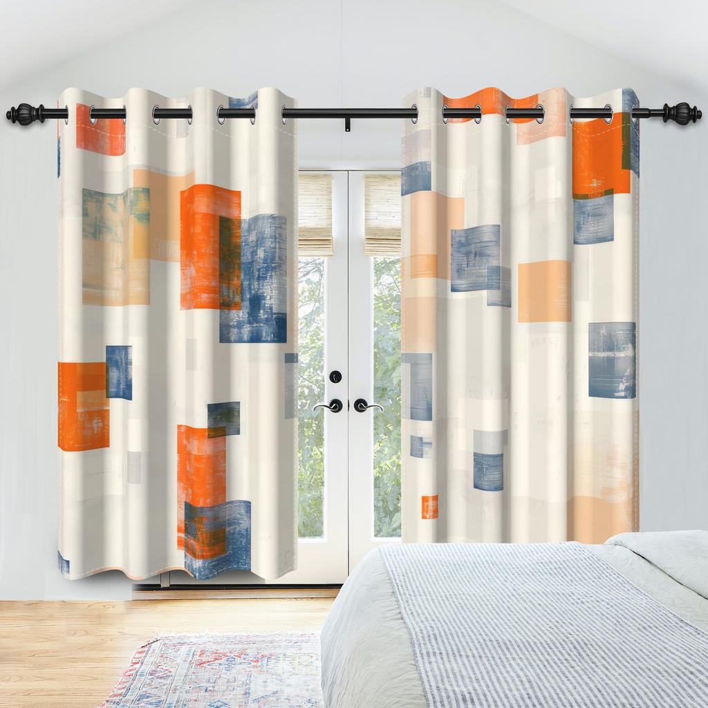 Blackout Abstract Geometric Art Curtains Multicolor Bedroom Living Room Kitchen Decorative Top Curtain Modern Polyester With Grommet Washable Ready