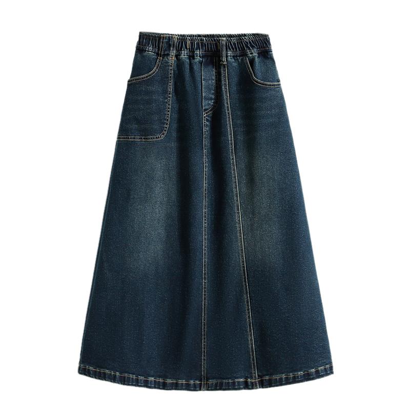 DIMANAF 2025 Plus Size Summer Elastic Denim Skirts Women A-Line Fashion Loose Skirt High Waist Vintage