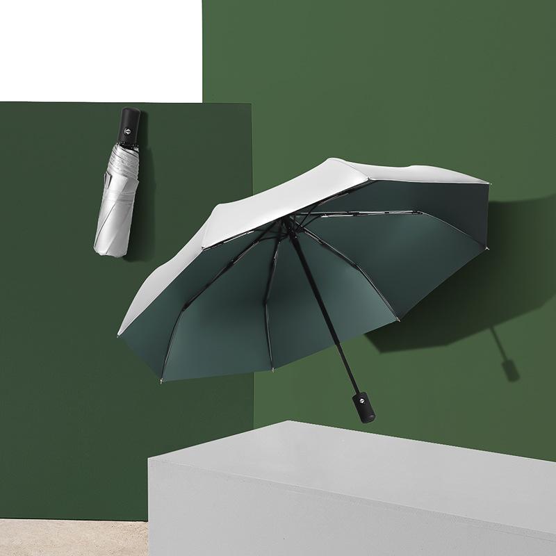 Titanium Silver Glue Three-fold Automatic Umbrella Sunscreen Parasol Small Fresh Pocket Weather and Rain Vinyl Folding Umbrella