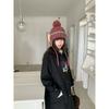 Fashion Knit Hat With Ear Flaps Tie Pom Pom Warm Winter Hat
