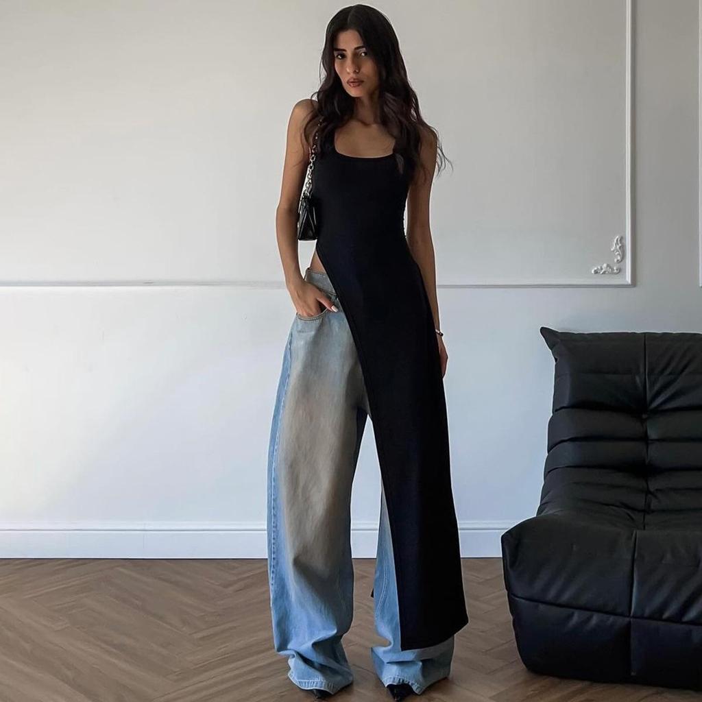 Women's 2025 Summer Fashion: Street Style Slit Shoulder Strap Camisole Long Vest
