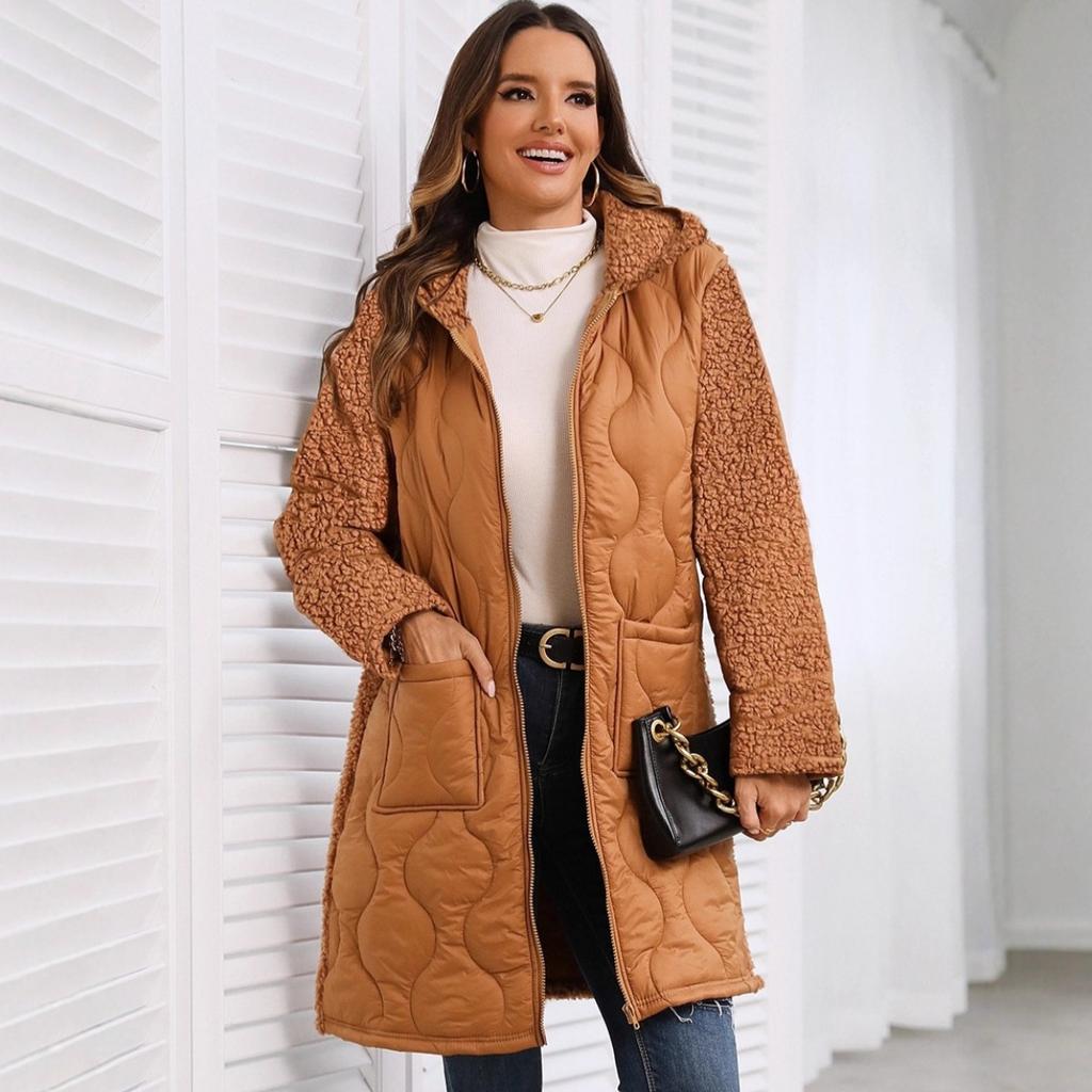 2025 Autumn Winter New Women's Loose Hooded Zipper Long Coat FlannelPlush Outerwear for Europe and America Cross-border