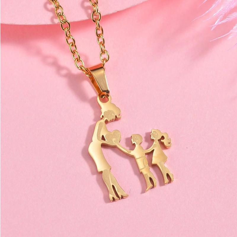 Mutter und Kinder Halskette Edelstahl Mama Sohn Tochter Anhänger Halsketten Familienschmuck Geschenke