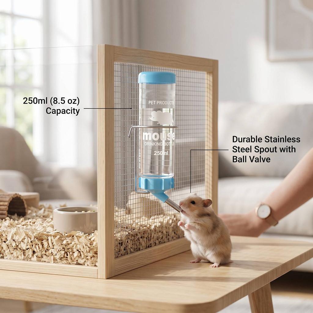 3pcs 250ml Hamster Water Bottles Anti Drip Hanging Water Feeder Plastic Pet Dispenser for Rabbits Guinea Pig