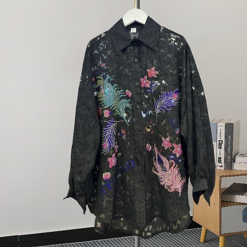 

Весенние новые повседневные свободные белые блузки с длинным рукавом, женские топы, осенняя мода, винтажные женские рубашки с цветочным принтом, отложной воротник, женская офисная блузка 25836 L чёрный