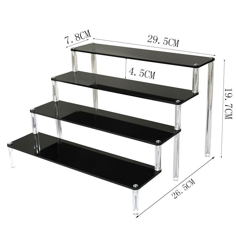 Black Acrylic Multi-Layer Display Stand for Model Figures, Bracelets, and Jewelry Storage.