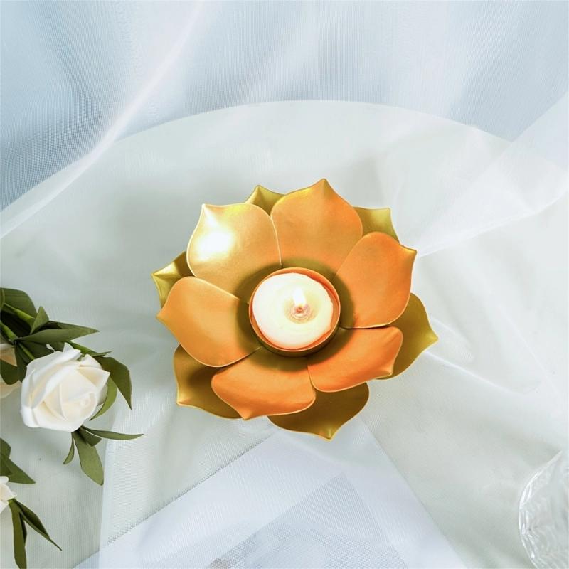 Elegant Metal Lotuses Flower Candle Holder Cup Desktop Decoration For Celebration And Ceremonies