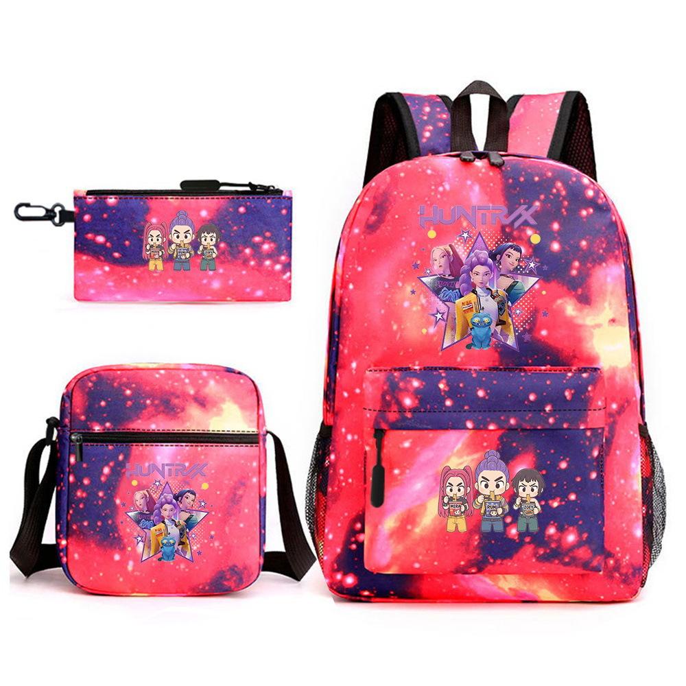 Demon Hunter Girl Group Backpack Kpop Backpack Digital Color Printing Boys And Girls School Bag Shoulder Bag Three-Piece Set