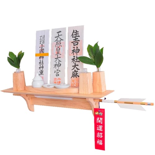 Kamidana No Sato Modern Kamidana Board "fu-ka Leaf" Set with Shinto Accessories, Simple Wall-Mounted Shelf, Stylish for Rental Apartments