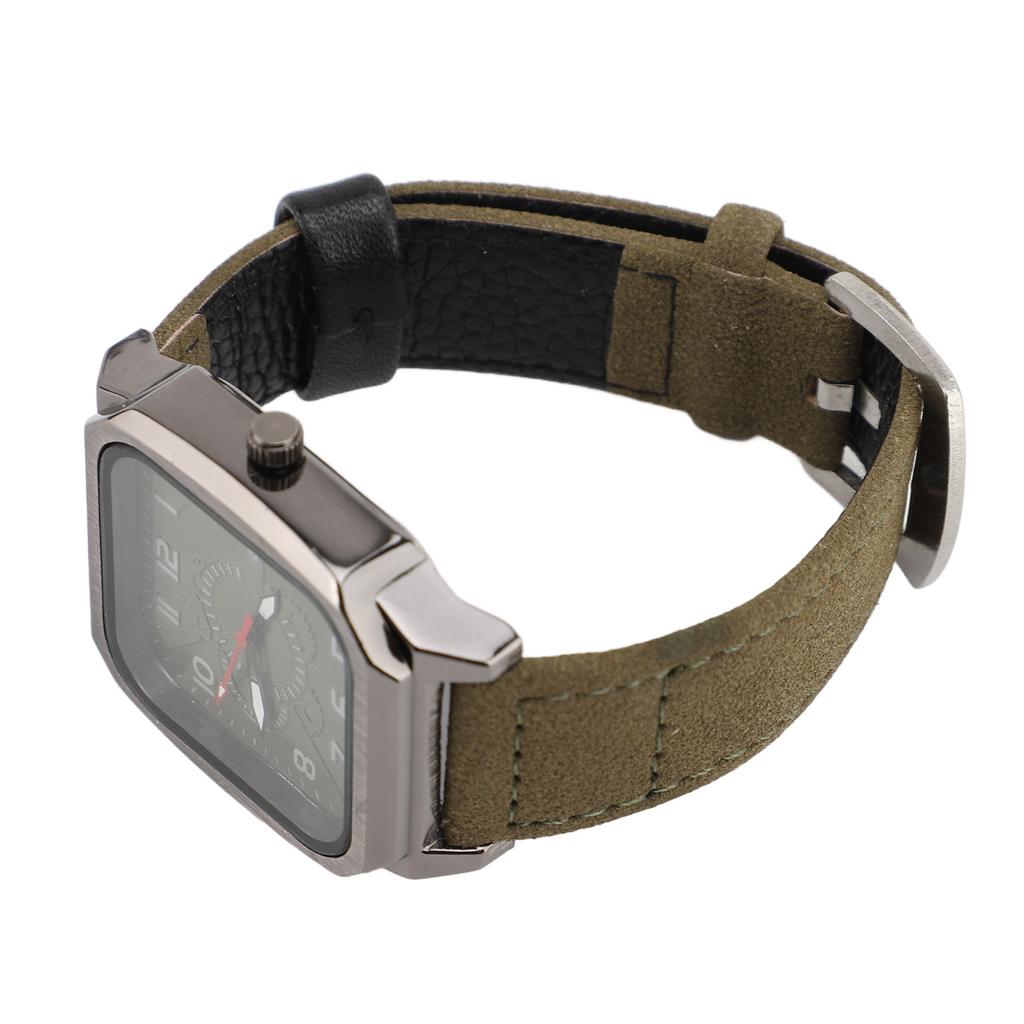 Men Watch PU Leather Strap Easy To Read Fashionable Look Casual Quartz Watch for Running Travel Hiking Party Green