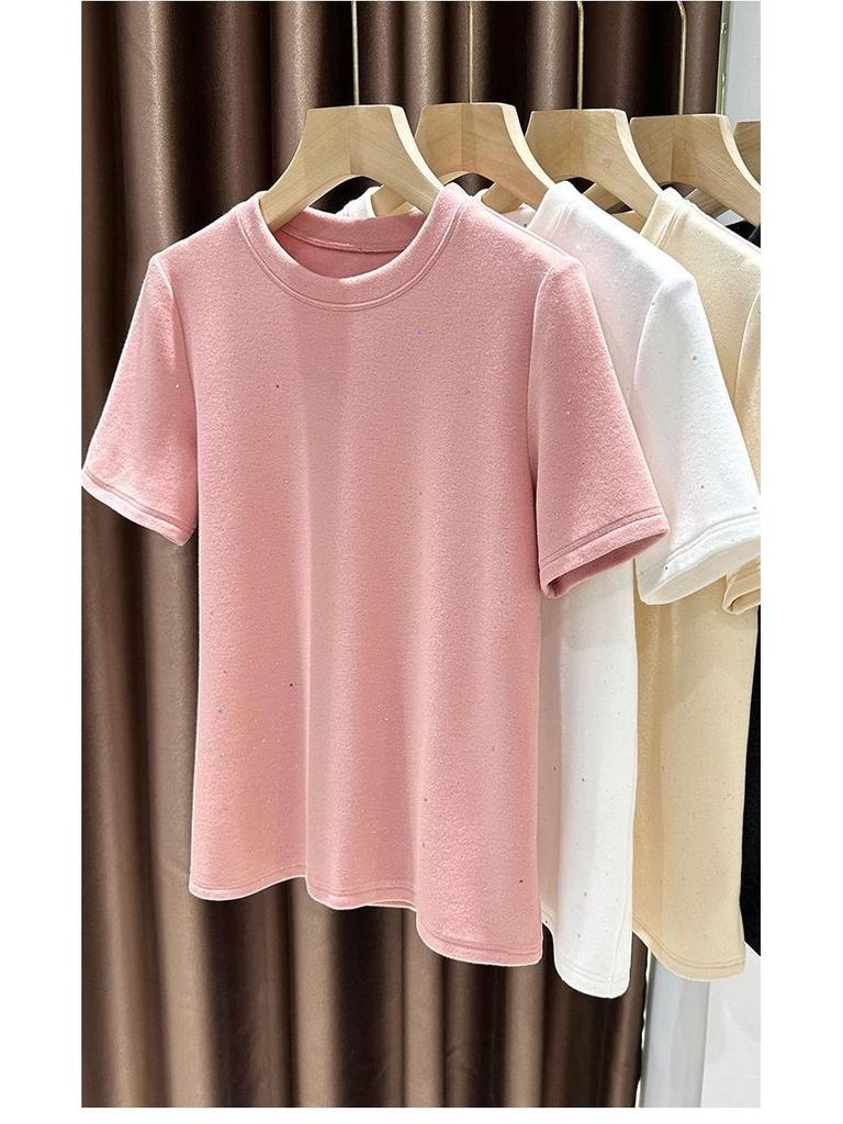 Women's Double-Sided Brushed Thermal Short-Sleeve Slim Fit Round Neck Base Layer Top 2026