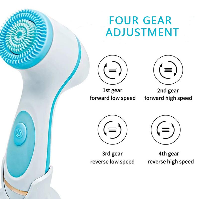 Multi-Functional Sonic Electric Facial Cleansing Brush Rechargeable Deep Silicone Pore Cleaner LED Light for Acne Skin Whitening