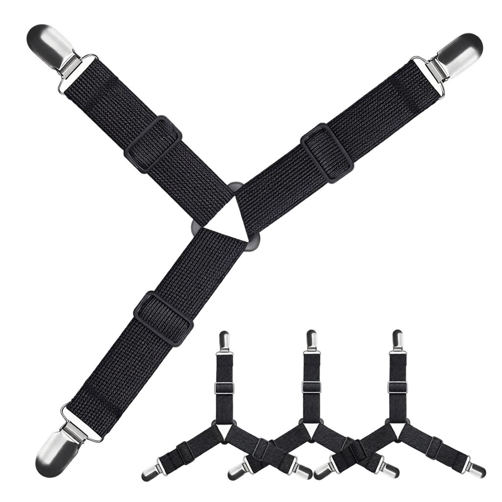 Adjustable Bed Sheet Fasteners 4-Pack Elastic Mattress Holder Straps with Metal Clips for Securing Fitted Sheets Sofa Covers Tablecloths