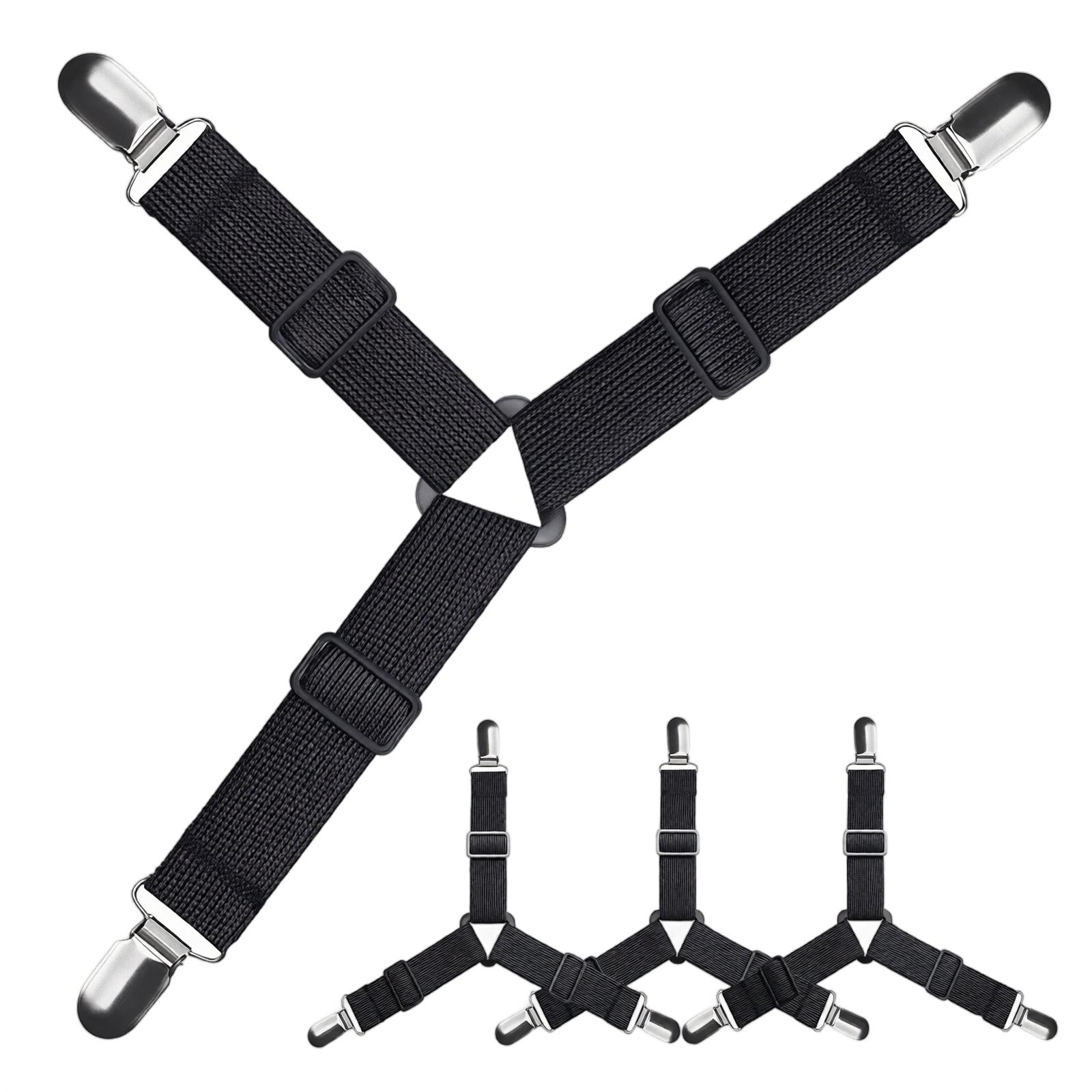 Adjustable Bed Sheet Fasteners 4-Pack Elastic Mattress Holder Straps with Metal Clips for Securing Fitted Sheets Sofa Covers Tablecloths one size