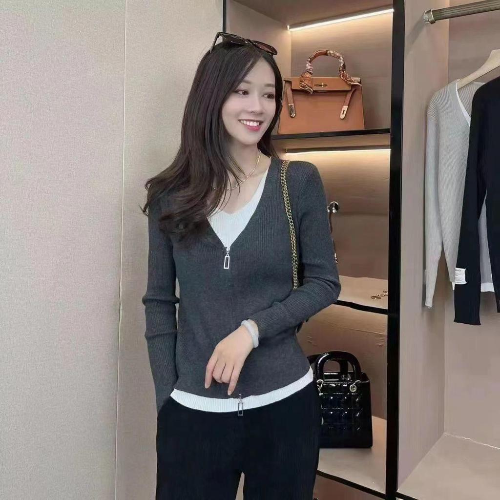 Women's Plus Size Loose Slimming Knit Sweater: Versatile Two-Piece Base Shirt for Spring & Autumn