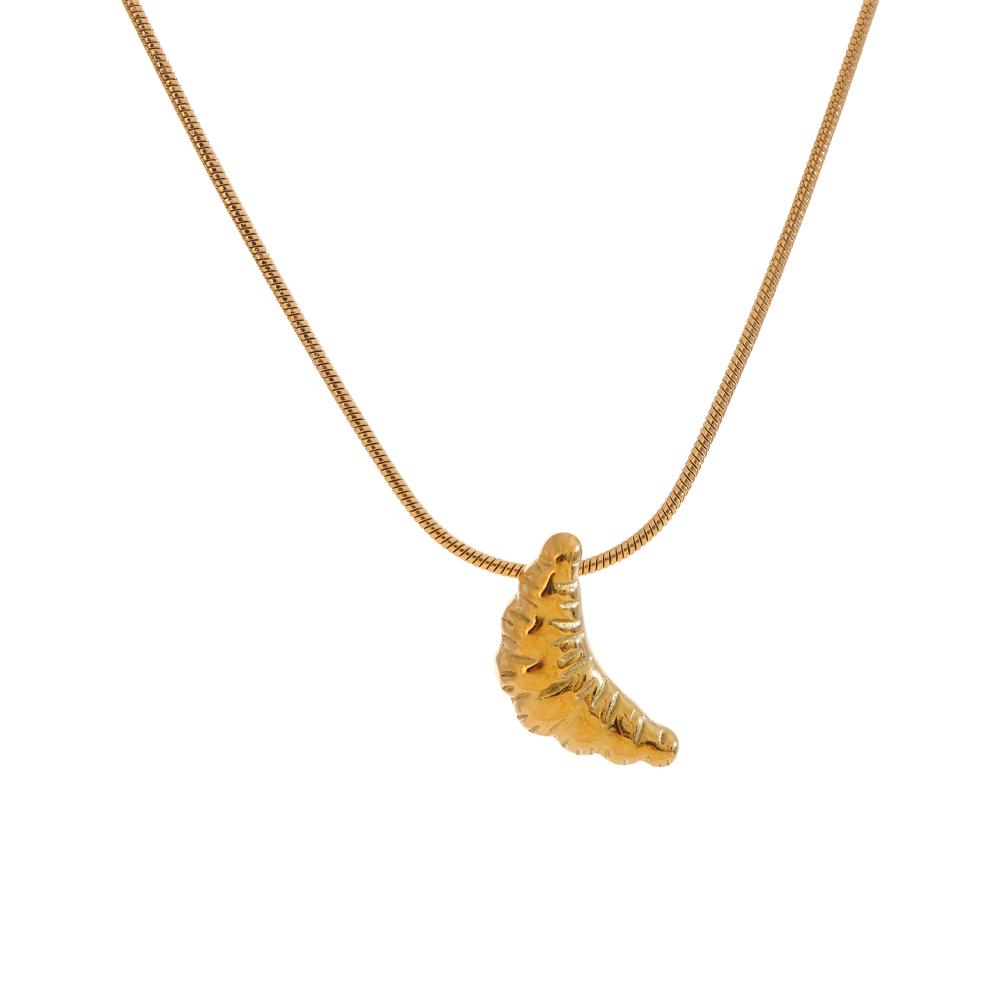 Yhpup Small Chic Stainless Steel Croissant Pendant Gold Color Necklace Stain Less Metal Chain Collar Popular Jewelry Accessories