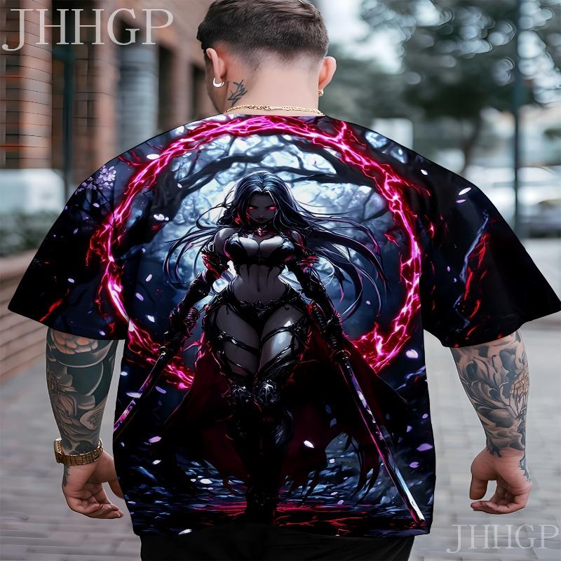 Plus Size Men'S Trendy Loose T-Shirt Angel Muscle Print Design Casual Versatile Top Christian