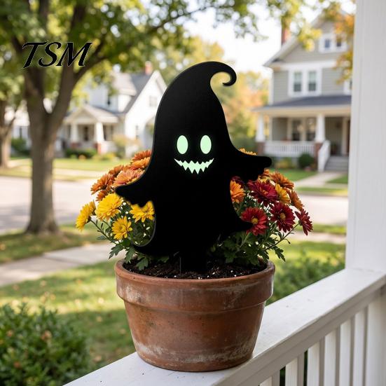 Spooky Outdoor Silhouette Halloween Garden Stake, Black Cat Yard Sign with Glow-in-the-dark Easy Installation Stakes Eyes, Waterproof Ghost