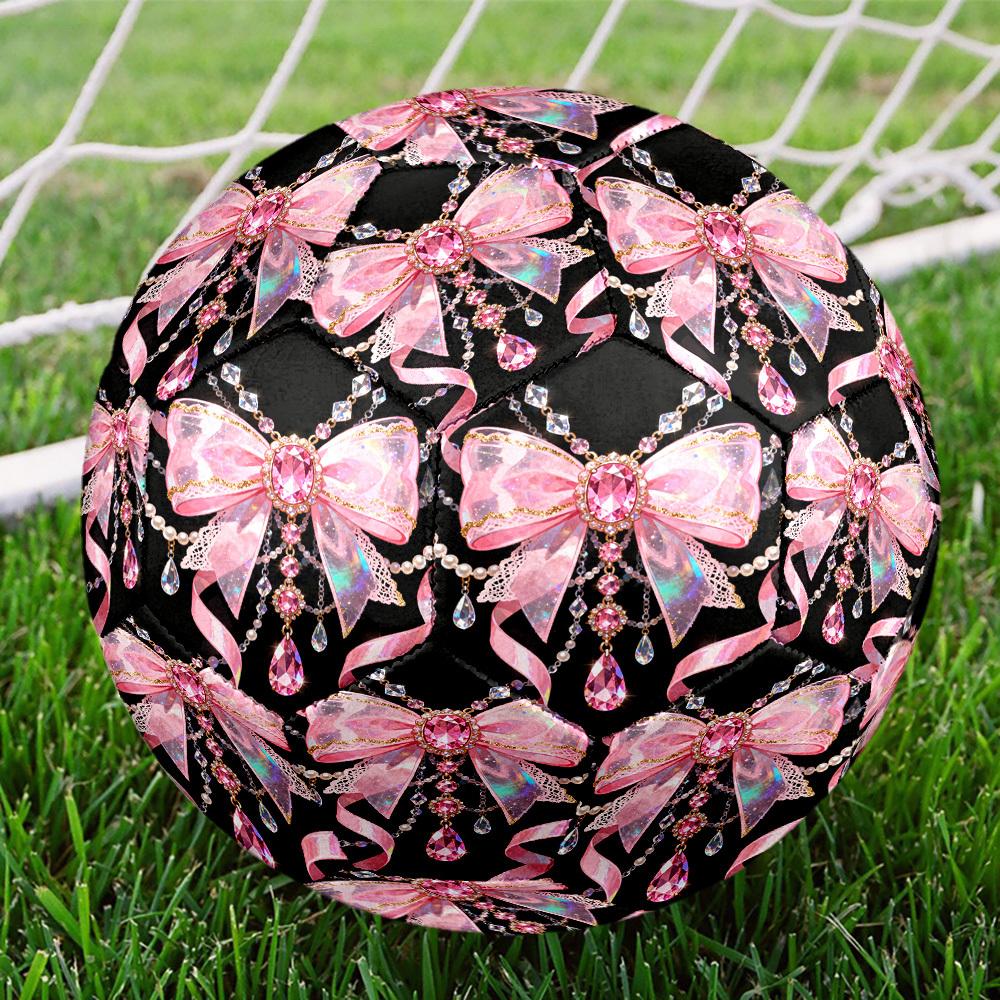 1pc Pink Bow Jewelry Theme Soccer Ball Football, Size 5, Lightweight PVC, Outdoor Training Soccer Ball,Gift c65147