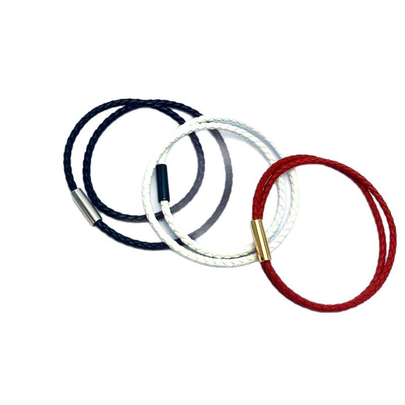 Customizable Birth Year Leather Rope Bracelet with Logo, Handmade Woven Double-Circle Design, Engraved Magnetic Buckle.