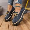 Women's Wide Width Metallic Buckle Loafers - British Style Chunky Heel Platform Flats for Fall, Casual Fashion Shoes