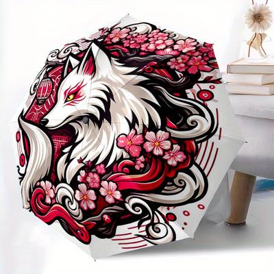 1pc Floral Fox Design Automatic Open/CloseUmbrella CuteUmbrella with Cute Design, Portable 3 Fold Compact Umbrella for Men & Women