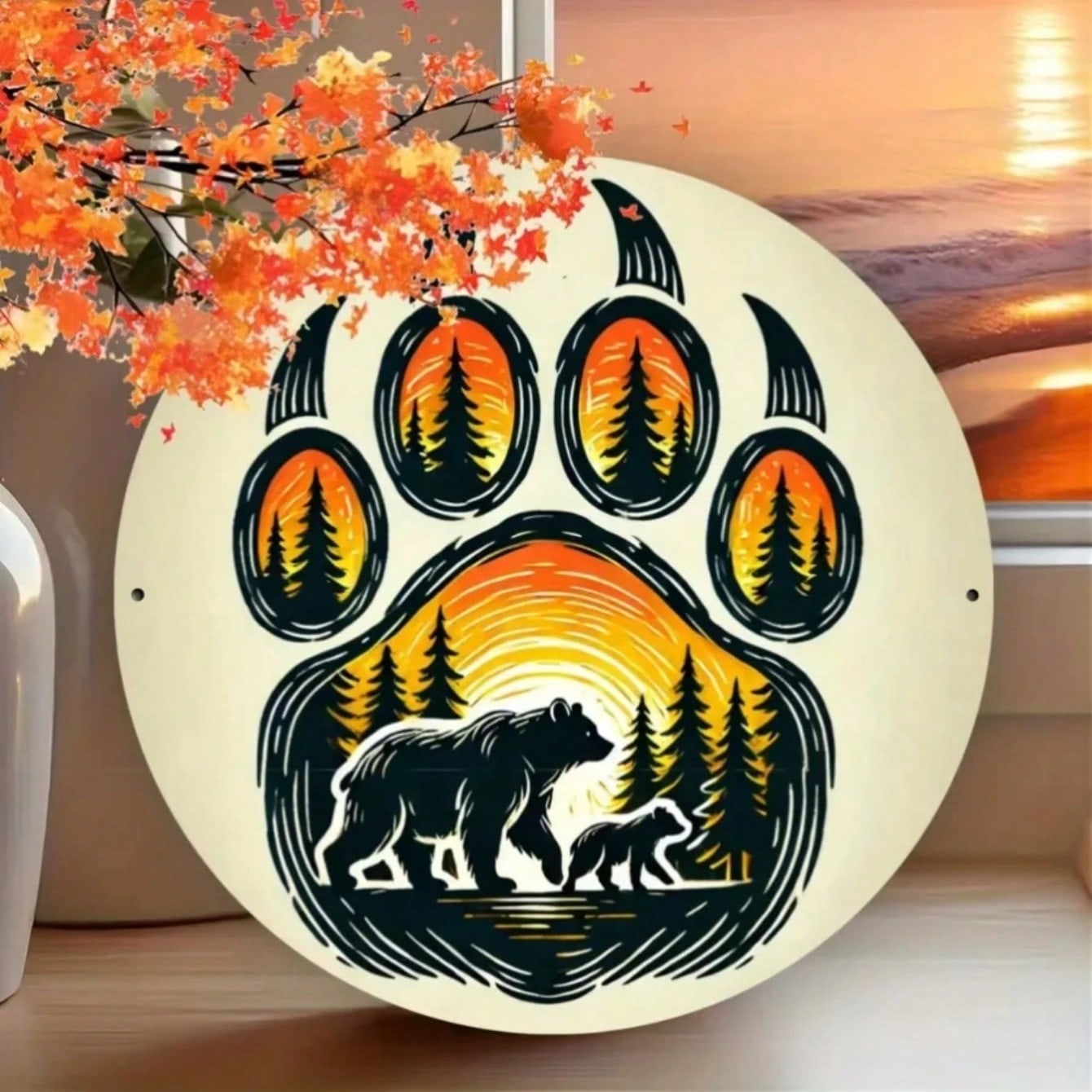 Vintage Bear Paw Metal Art Aluminum Sign Rustic Wilderness Home Decor разноцветный