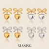 Xia Ling Valentine's Day 18K Gold-Plated Heart Pendant Bow Stud Earrings - European & American Style, High-End Titanium Steel