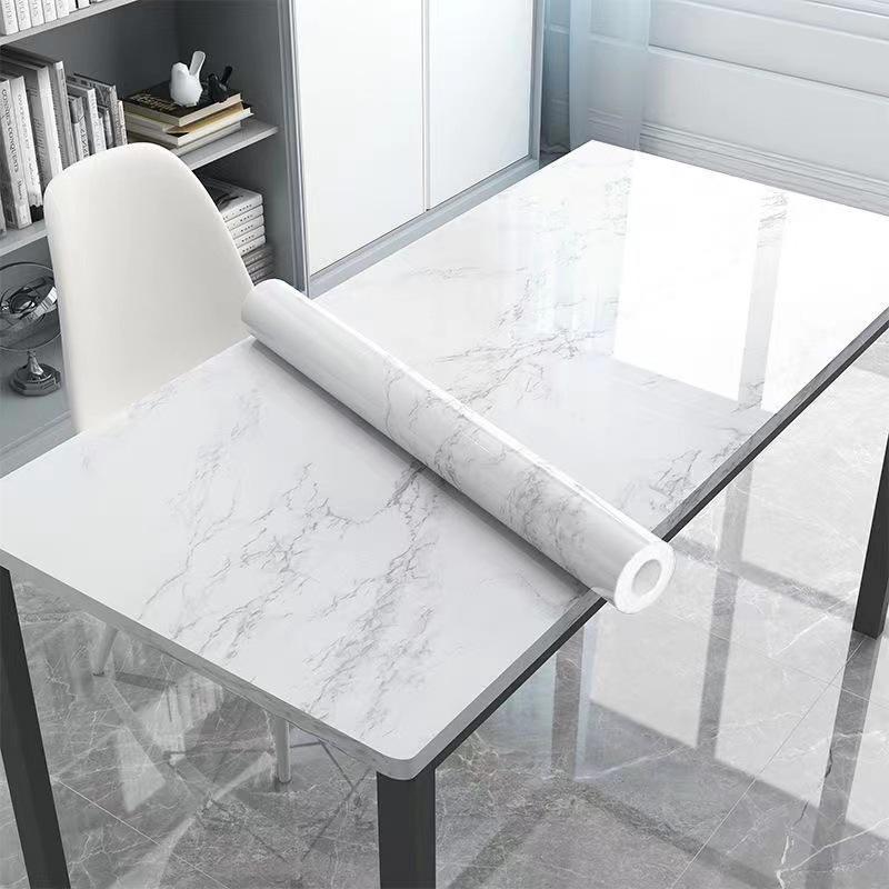 White Smooth Marble Patterned Wallpaper, Oil Resistant Sticker, Furniture Color Change Renovation Stove Self-adhesive Wallpaper