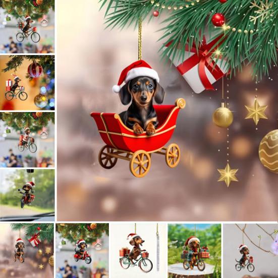 10 Pcs Dachshund Puppy Acrylic Pendants 2D Flat Car Rearview Mirror Charm for Backpack Christmas Tree Decor Gift for Dog Lovers