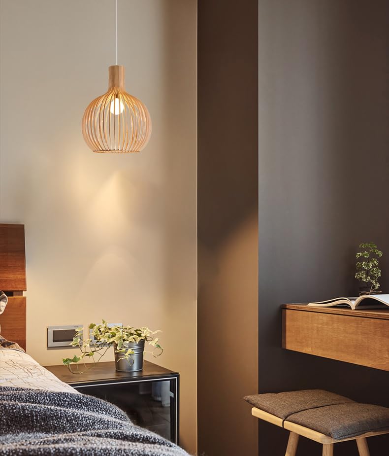 KY LEE Pendelleuchte, Stilvolle Deckenleuchte, Holz, Japanischer Stil, Modern, Natürlich, Schlafzimmer, Wohnzimmer, Flur, Esszimmer, Küche,