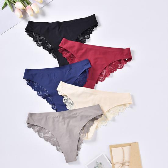 Lace Thongs for Women Sexy G-String Underwear Seamless T Back Low Waist Panties Ice Silk Comfy Briefs