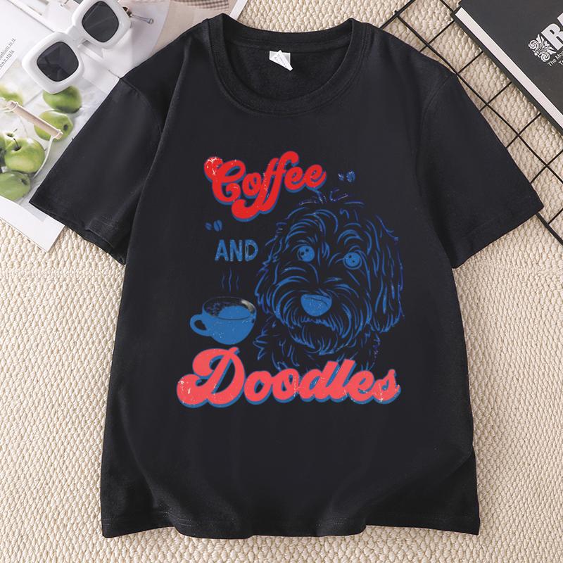 Coffee And Goldendoodle TShirt Casual Round Neck Printed Dog Mom T Shirt Summer Unisex Unisex Funny Dog Lover Clothing