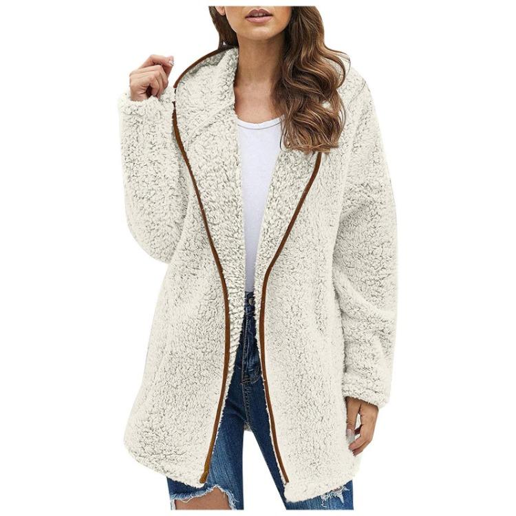 Winter Women's Thick Plush Long Sleeve Pocket Jacket Top Fashion Fall