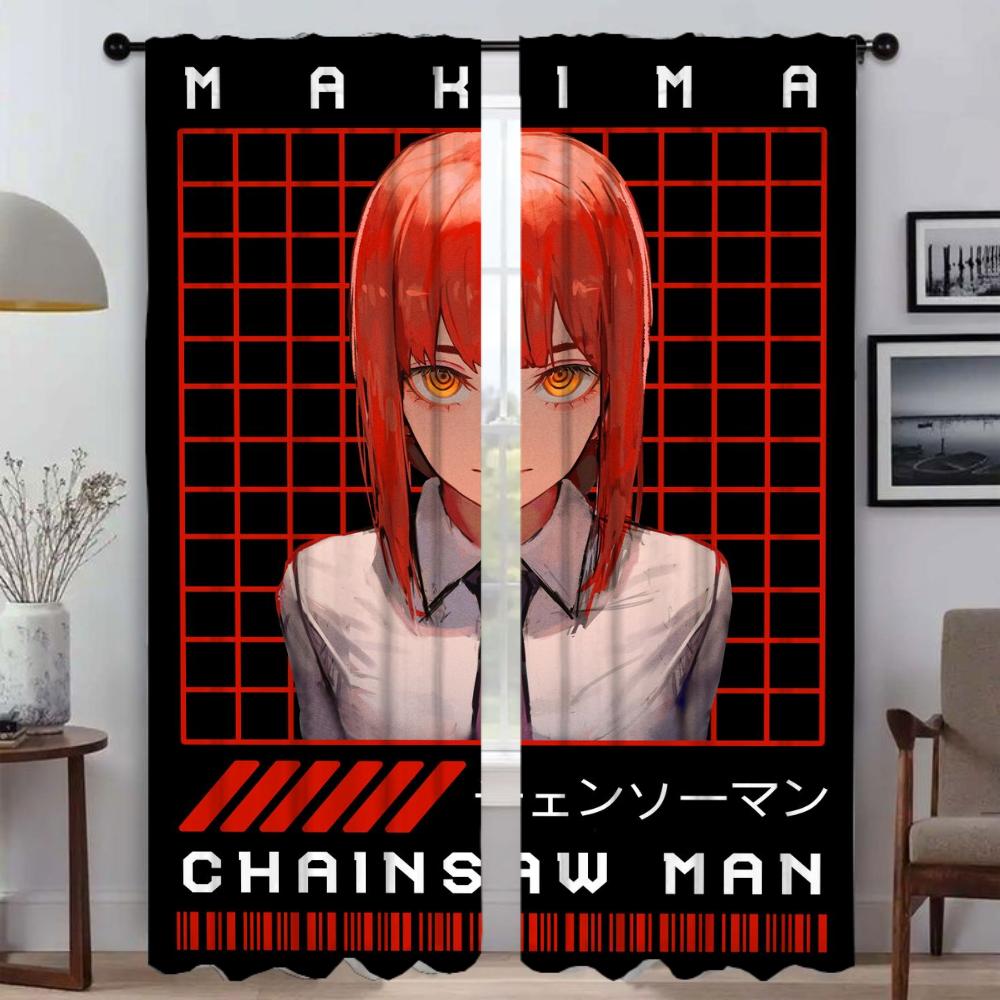 Shades Chainsaw Girl Blackout Curtains for Living Room Curtain Halloween Decoration Home Interior Curtains 2 Pieces Partition