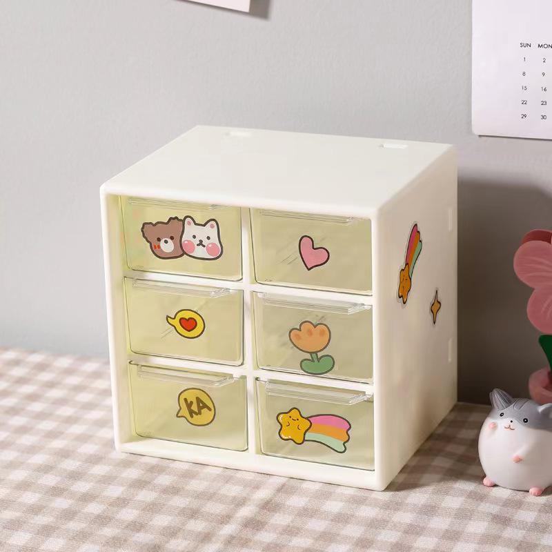 Cartoon Nine-Grid Dustproof Storage Box: Drawer-Type Organizer for Stationery & Jewelry