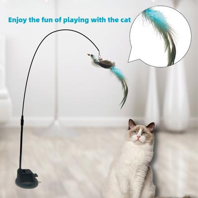 Pet Toys Upgraded Epoxy Suction Cup Steel Wire Long Rod Feather Cat Stick Self-Hi Cat Toys